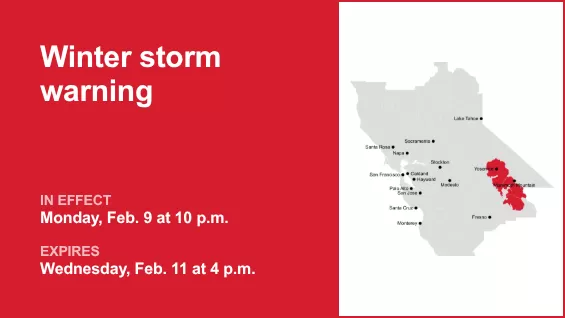 Winter storm warning in place for Yosemite until early Wednesday evening