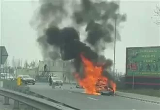 Mercedes bursts into flames on main route