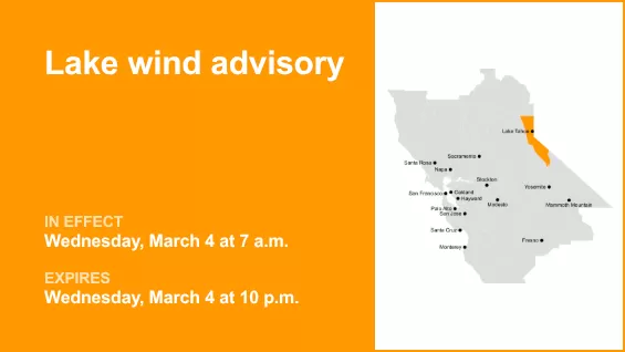 Lake wind advisory issued for the Greater Lake Tahoe Area for Wednesday — gusts could peak at 40 mph